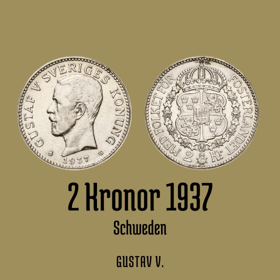 2 Kronor 1937 Gustav V. Schweden
