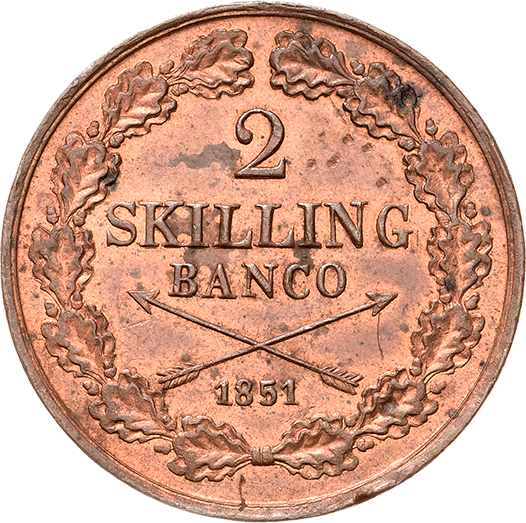 2 Skilling Banco 1851 Schweden Oscar I.
