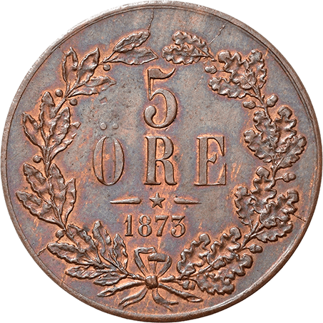 5 Öre 1873 Schweden Oscar II.