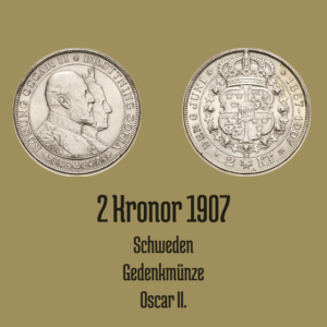 2 Kronor 1907 Oscar II. Gedenkmünze