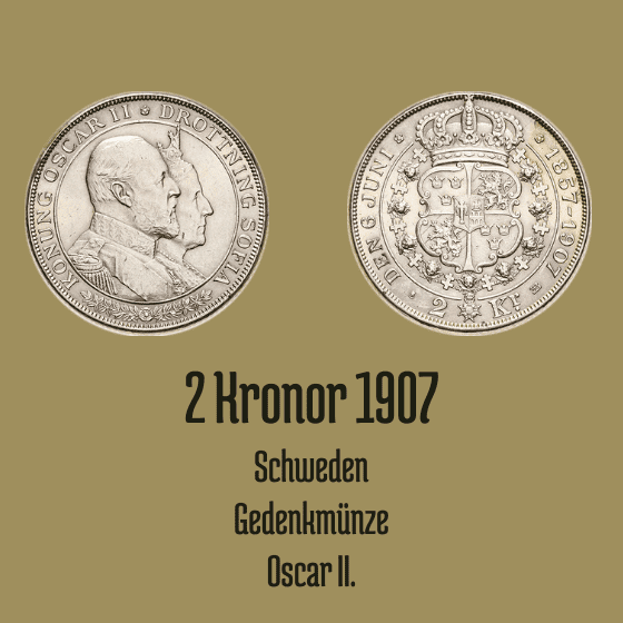 2 Kronor 1907 Oscar II. Gedenkmünze