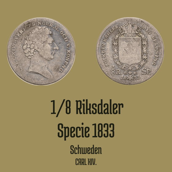 1/8 Riksdaler Specie 1833 Karl XIV. Johan