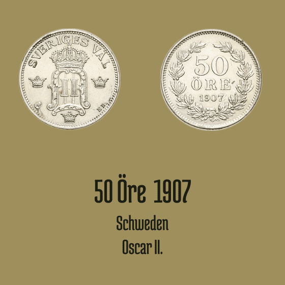 50 Öre 1907 Schweden Oskar II.