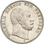 A silver coin with the image of a man in profile.