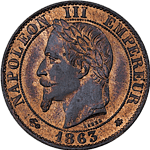 1 Centimes 1863 Napoleon III. Frankreich 
