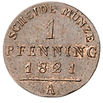 1 Pfennig 1821 Künker 535 Los 4072 rv 