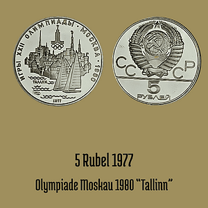 5 Rubel 1977 Olympiade Moskau 1980, Stadtansicht von Tallinn