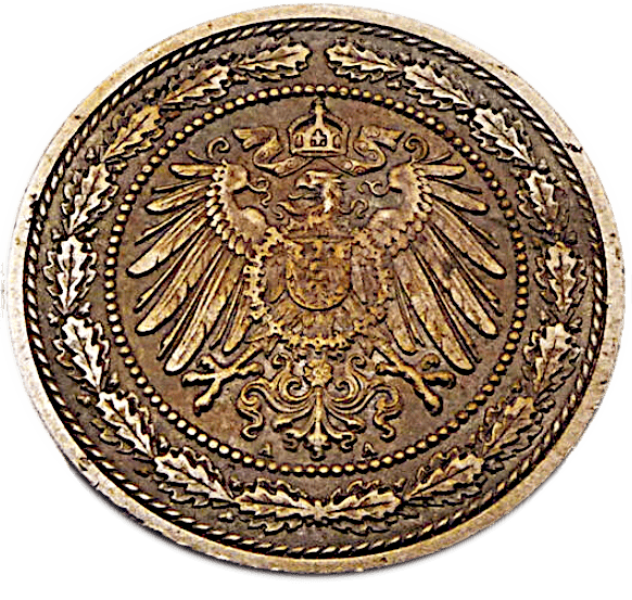 Original 20 Pfennig 1890 aus dem Deutschen Reich in Kupfer-Nickel.