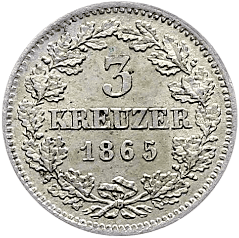 3 Kreuzer 1865 Bayern Ludwig II.