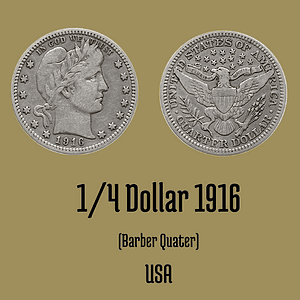 1916 Barber Quarter Dollar