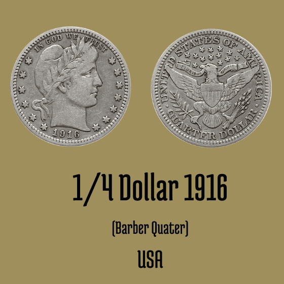 1916 Barber Quarter Dollar